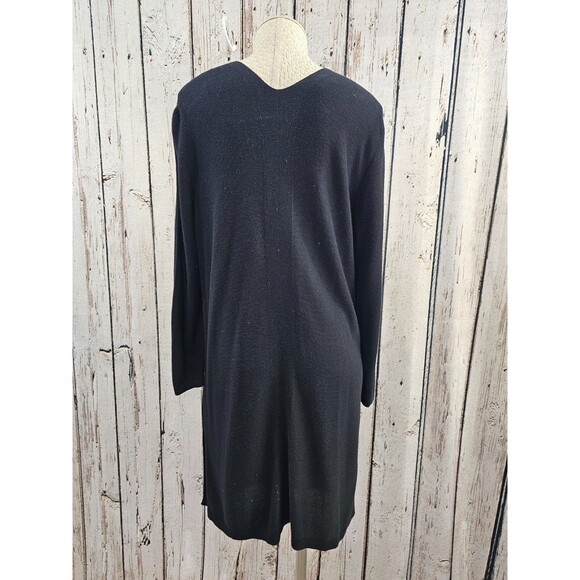 CS Women's Large Talbots Black Duster Lightweight Open Front Cardigan Sweater - Picture 4 of 7